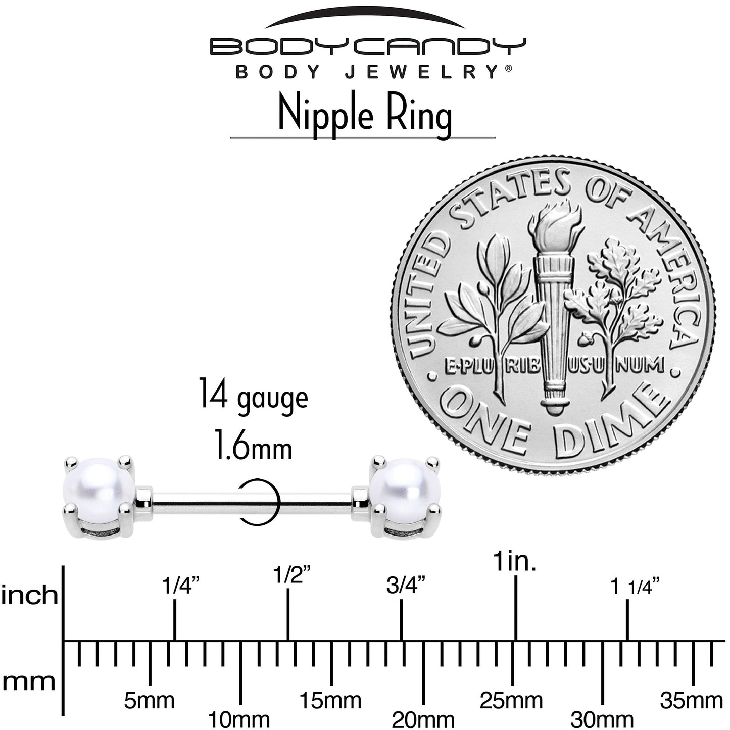 14G 9/16 White Faux Pearl June Birthstone Nipple Ring Set