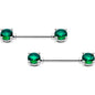 14G 9/16 Green CZ Gem May Birthstone Nipple Ring Set
