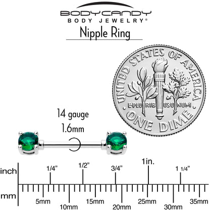 14G 9/16 Green CZ Gem May Birthstone Nipple Ring Set