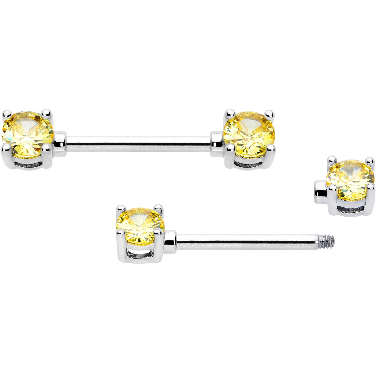 14G 9/16 Yellow CZ Gem November Birthstone Nipple Ring Set