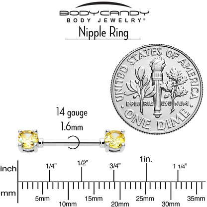 14G 9/16 Yellow CZ Gem November Birthstone Nipple Ring Set