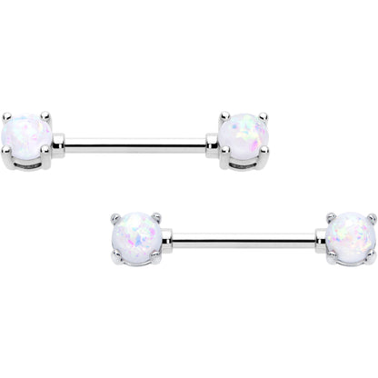 14G 9/16 White Faux Opal October Birthstone Nipple Ring Set