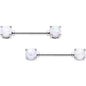 14G 9/16 White Faux Opal October Birthstone Nipple Ring Set