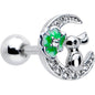 16G 1/4 Clear CZ Gem Rabbit on the Moon Green Cartilage Earring