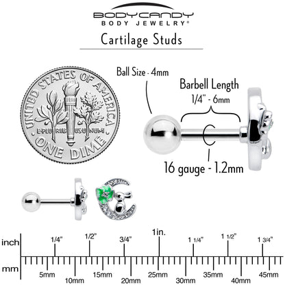 16G 1/4 Clear CZ Gem Rabbit on the Moon Green Cartilage Earring