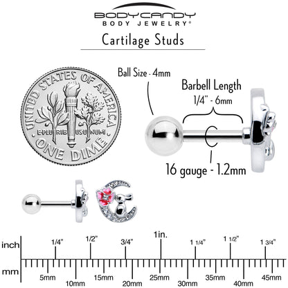 16G 1/4 Clear CZ Gem Rabbit on the Moon Pink Cartilage Earring