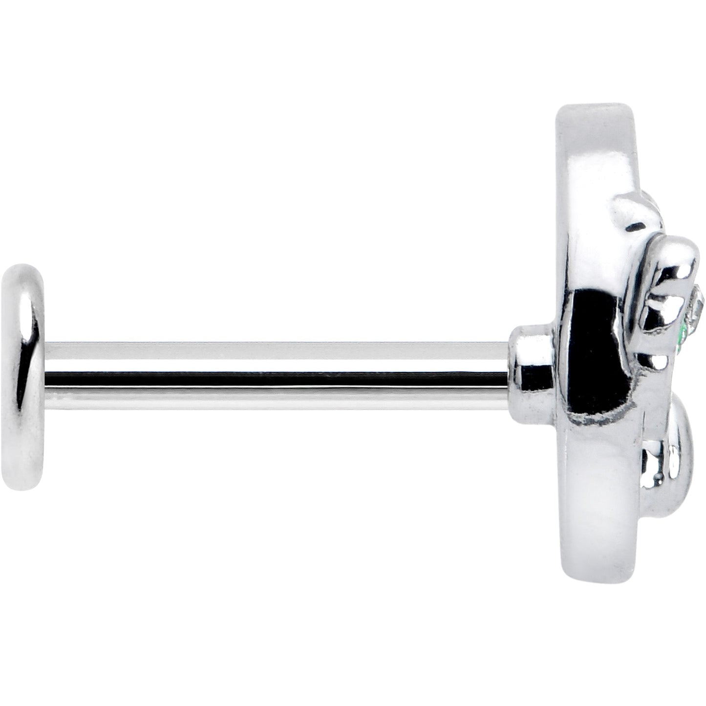 16G 5/16 Clear CZ Gem Rabbit on Moon Green Internally Threaded Labret