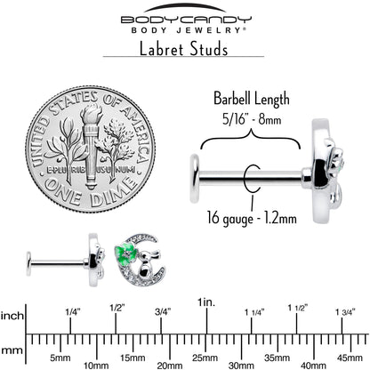 16G 5/16 Clear CZ Gem Rabbit on Moon Green Internally Threaded Labret