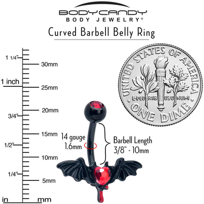 Red Gem Black Bleeding Heart Bat Belly Ring
