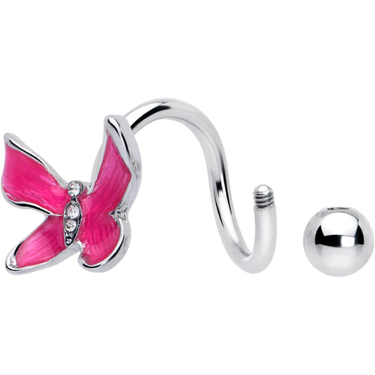 Clear Gem Chunky Butterfly Pink Spiral Twister Belly Ring