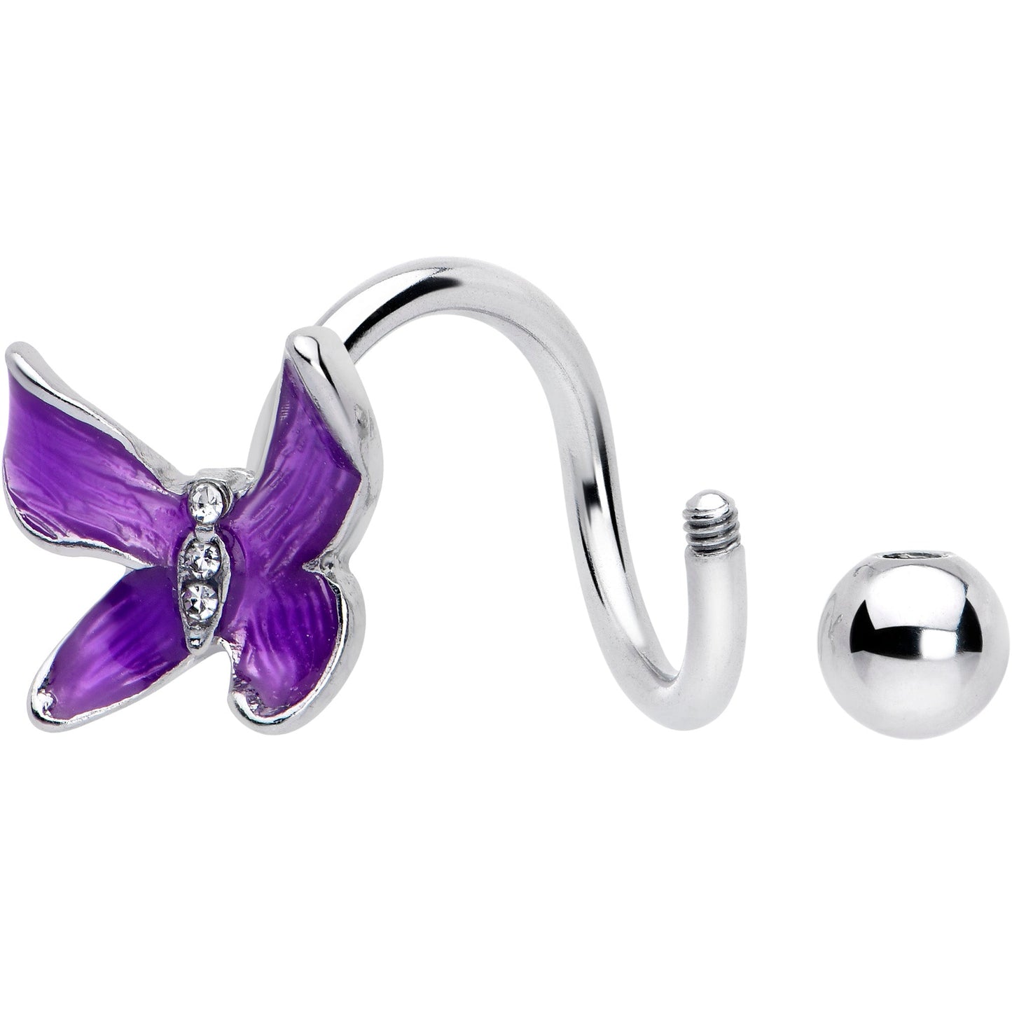 Clear Gem Chunky Butterfly Purple Spiral Twister Belly Ring