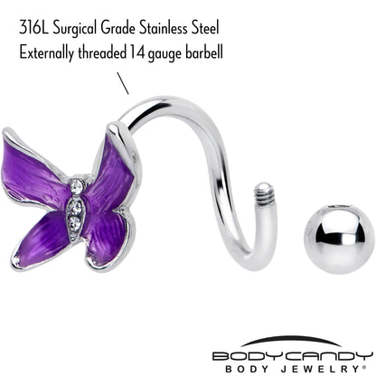 Clear Gem Chunky Butterfly Purple Spiral Twister Belly Ring