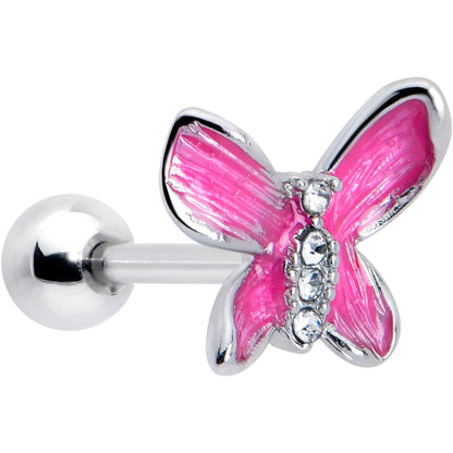 16G 1/4 Clear Gem Chunky Butterfly Pink Cartilage Tragus Earring