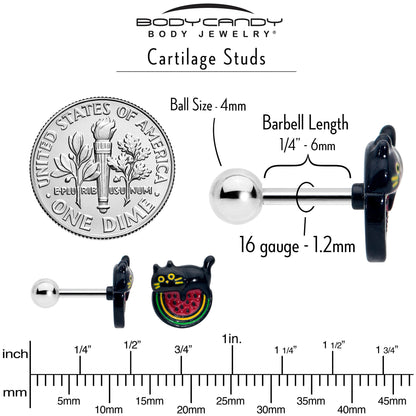 16G 1/4 Watermelon Cat Love Cartilage Tragus Earring
