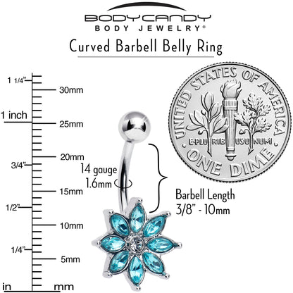 Blue Gem Flower Elegance Bloom Belly Ring