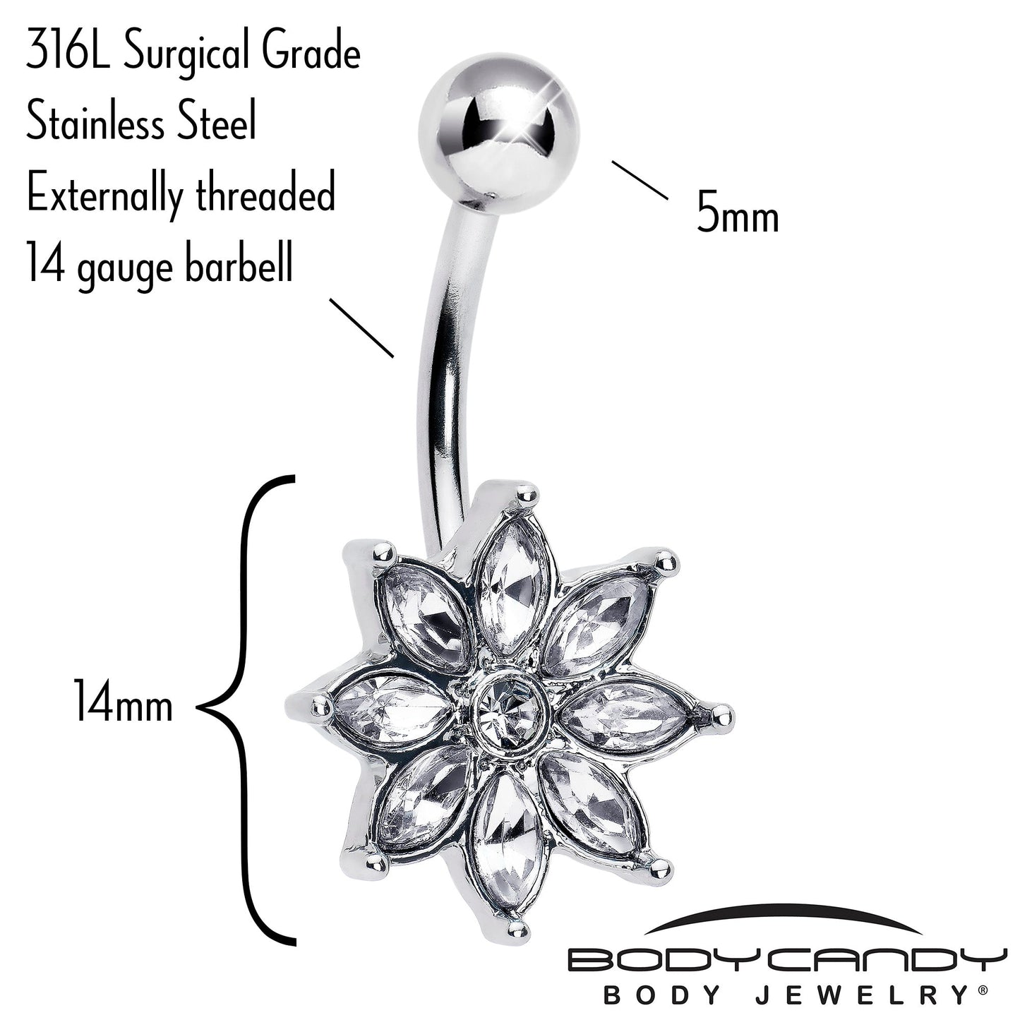 Clear Gem Flower Elegance Bloom Belly Ring