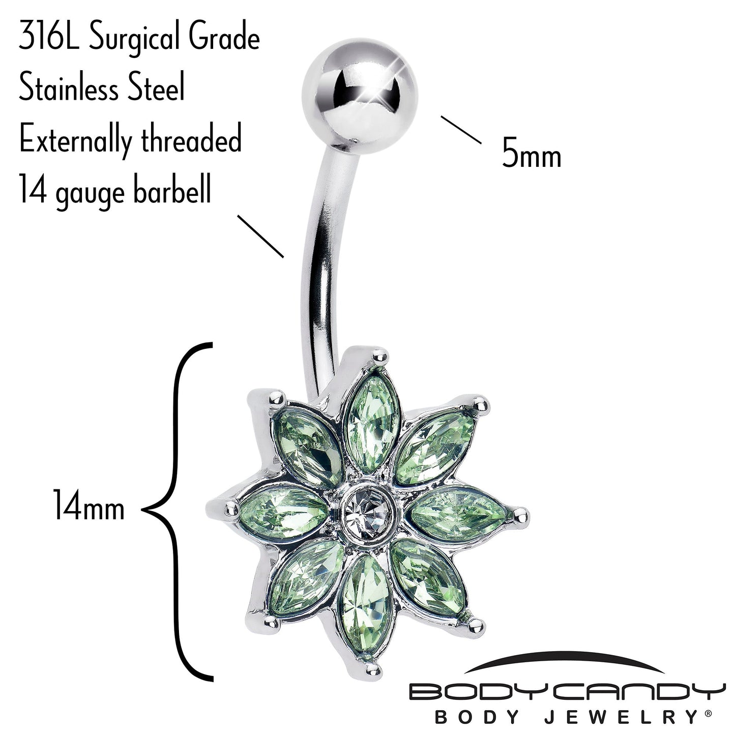 Light Green Gem Flower Elegance Bloom Belly Ring