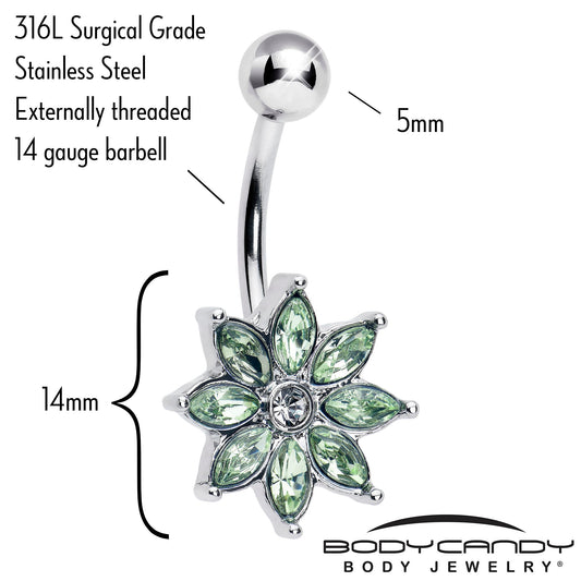 Light Green Gem Flower Elegance Bloom Belly Ring