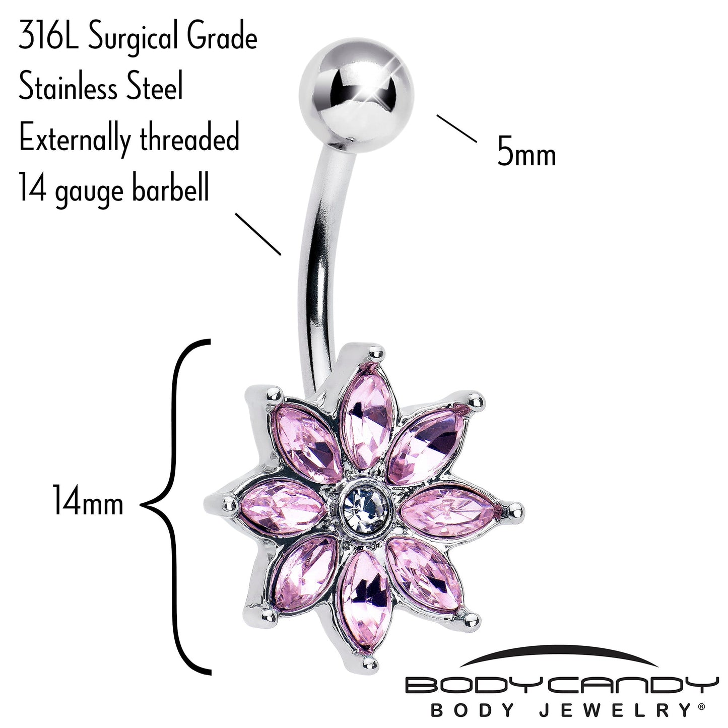 Pink Gem Flower Elegance Bloom Belly Ring