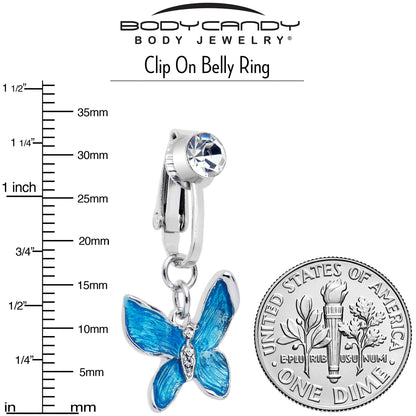 Clear Gem Chunky Butterfly Blue Clip On Fake Belly Ring