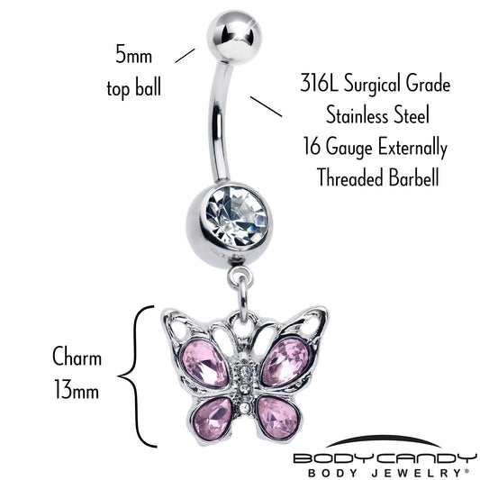 Pink Gem Butterfly Beauty Bling Dangle Belly Ring