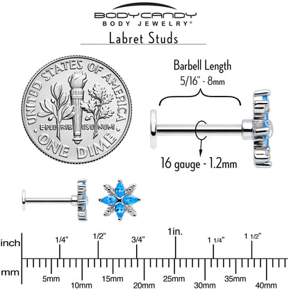 16G 5/16 Blue CZ Gem Classic Flower Flatback Stud