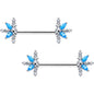 14G 9/16 Blue CZ Gem Classic Flower Barbell Nipple Ring Set