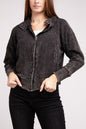ZENANA Acid Wash Cotton Waffle Hooded Zip-Up Jacket