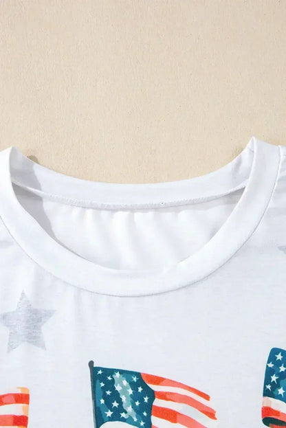 Khaki Patriotic Flag Bow Graphic Starry Round Neck T Shirt