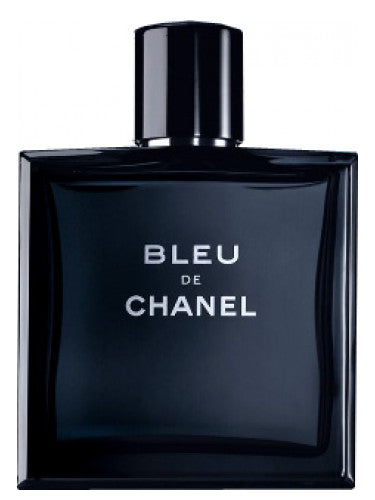 Bottle of Bleu de Chanel perfume on a white background