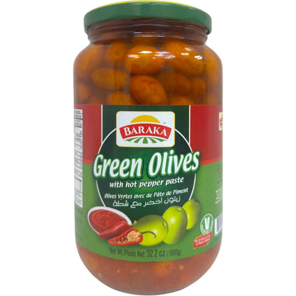 Baraka Green Stuffed Olives With Hot Pepper Paste - 300g Flavorful Appetizer
