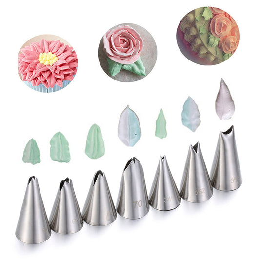 7PCS DIY Cream Leaves Icing Piping Nozzle Cupcake