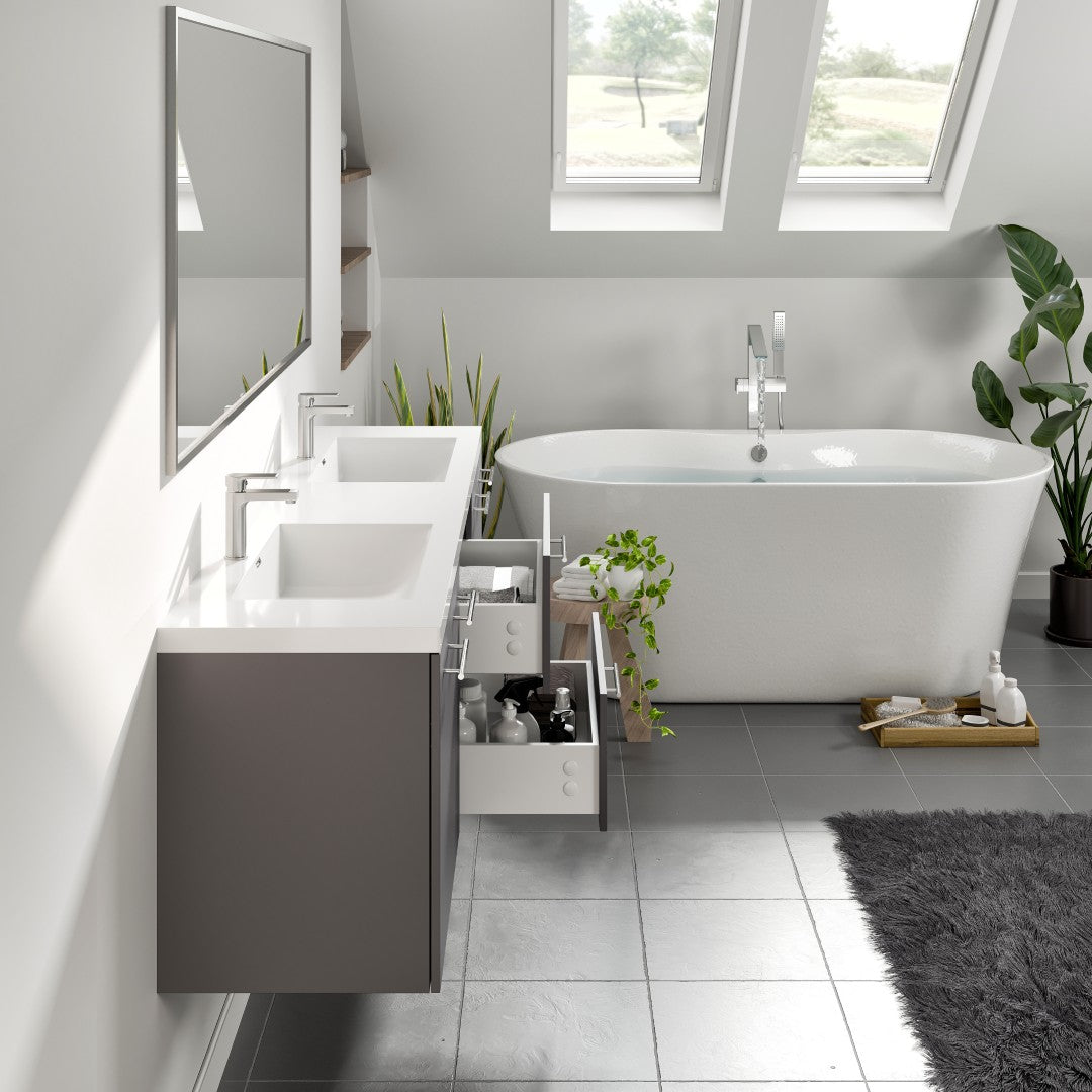 Eviva Axis Wall Mount Bath Vanity with Acrylic Top and Integrated Sinks