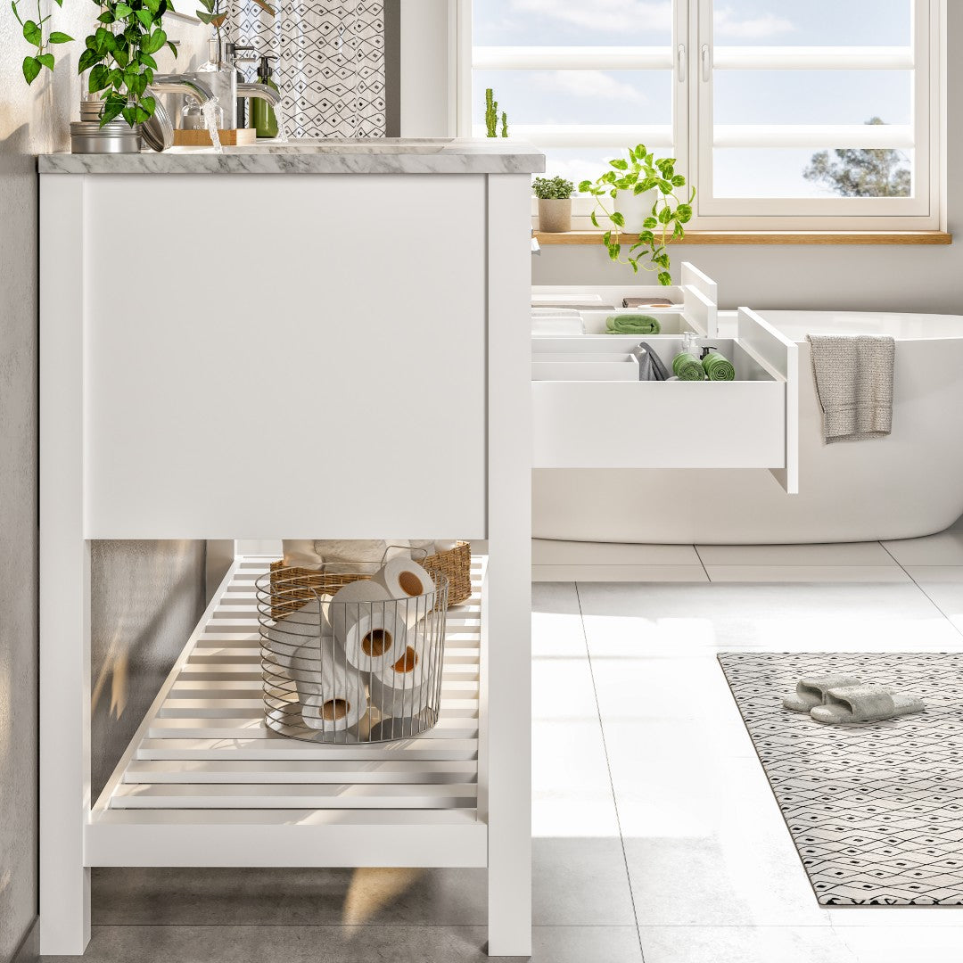 Eviva Natalie Bath Vanity with Carrara Marble Top and Undermount Porcelain Sinks