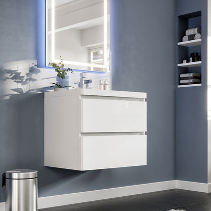 Eviva Glazzy Wall Mount Bath Vanity with Acrylic Top and Integrated Sink