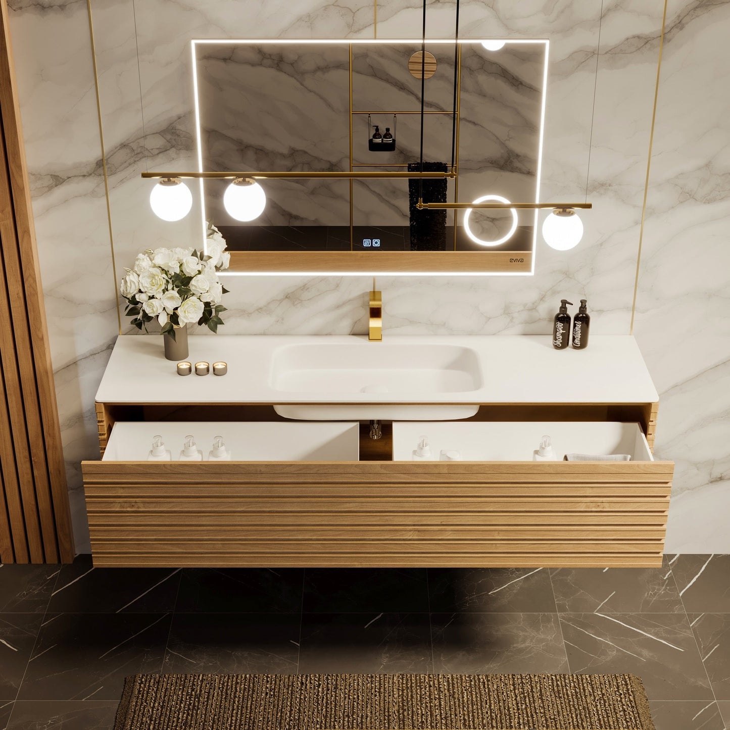 Eviva Allure Wall Mount Bath Vanity with Solid Surface Top and Integrated Sink
