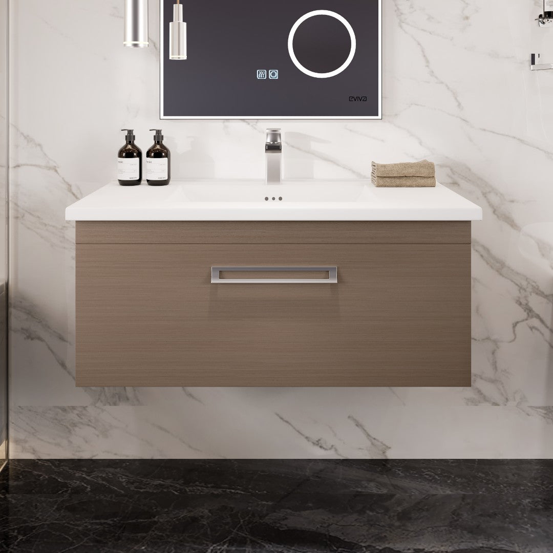 Eviva Orleans Wall Mount Bath Vanity with Porcelain Top and Integrated Sink