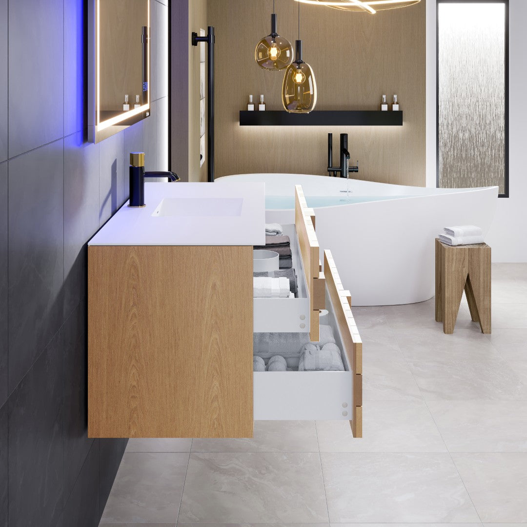 Eviva Mosaic Wall Mount Bath Vanity with Solid Surface Top and Integrated Sink (33"-49")