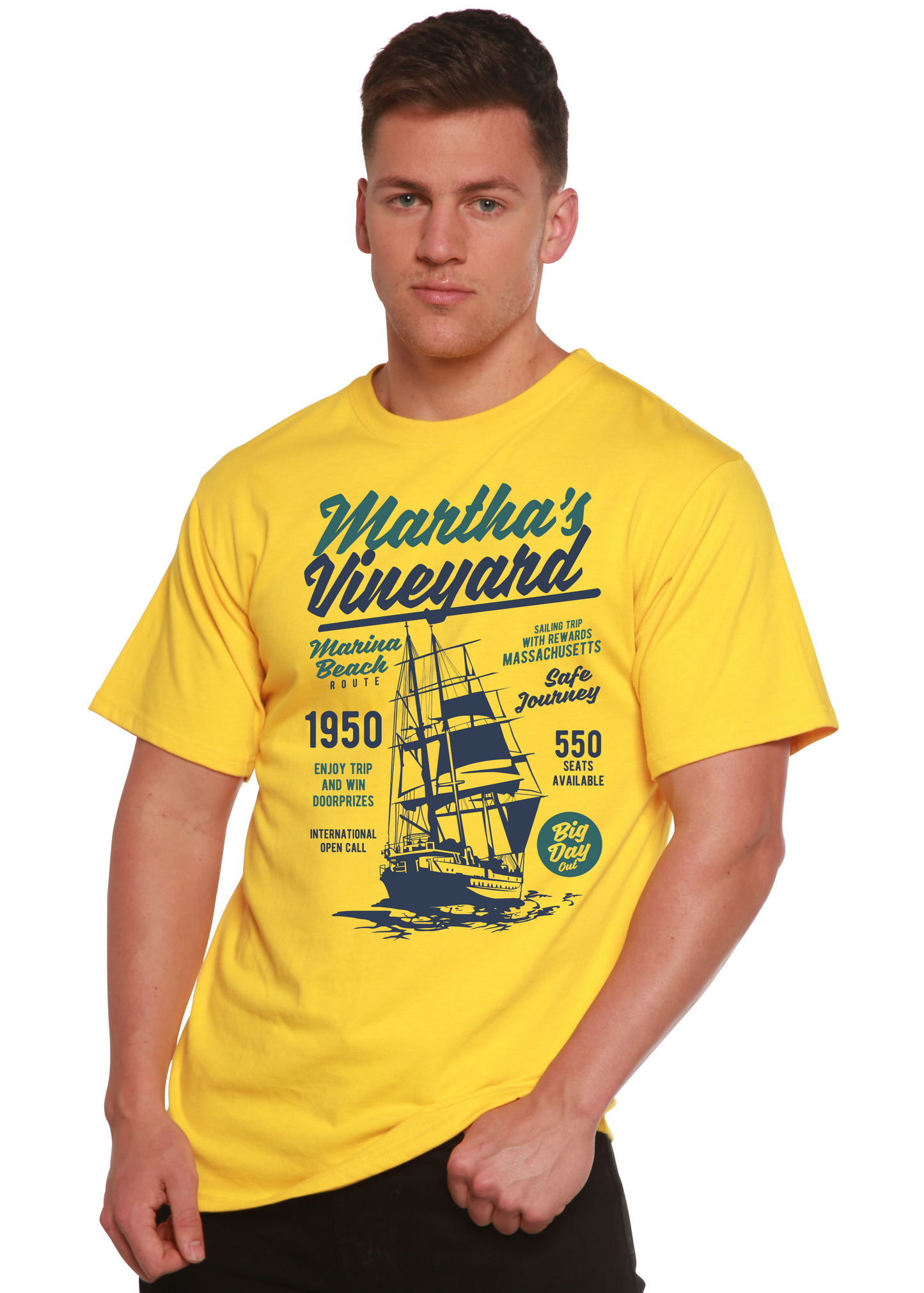 Martha's vineyard Men's Bamboo Viscose/Organic Cotton Short Sleeve Graphic T-Shirt