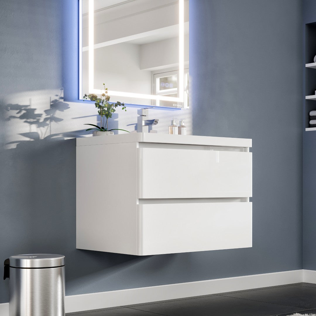 Eviva Flair Wall Mount Bath Vanity with Acrylic Top and Integrated Sink
