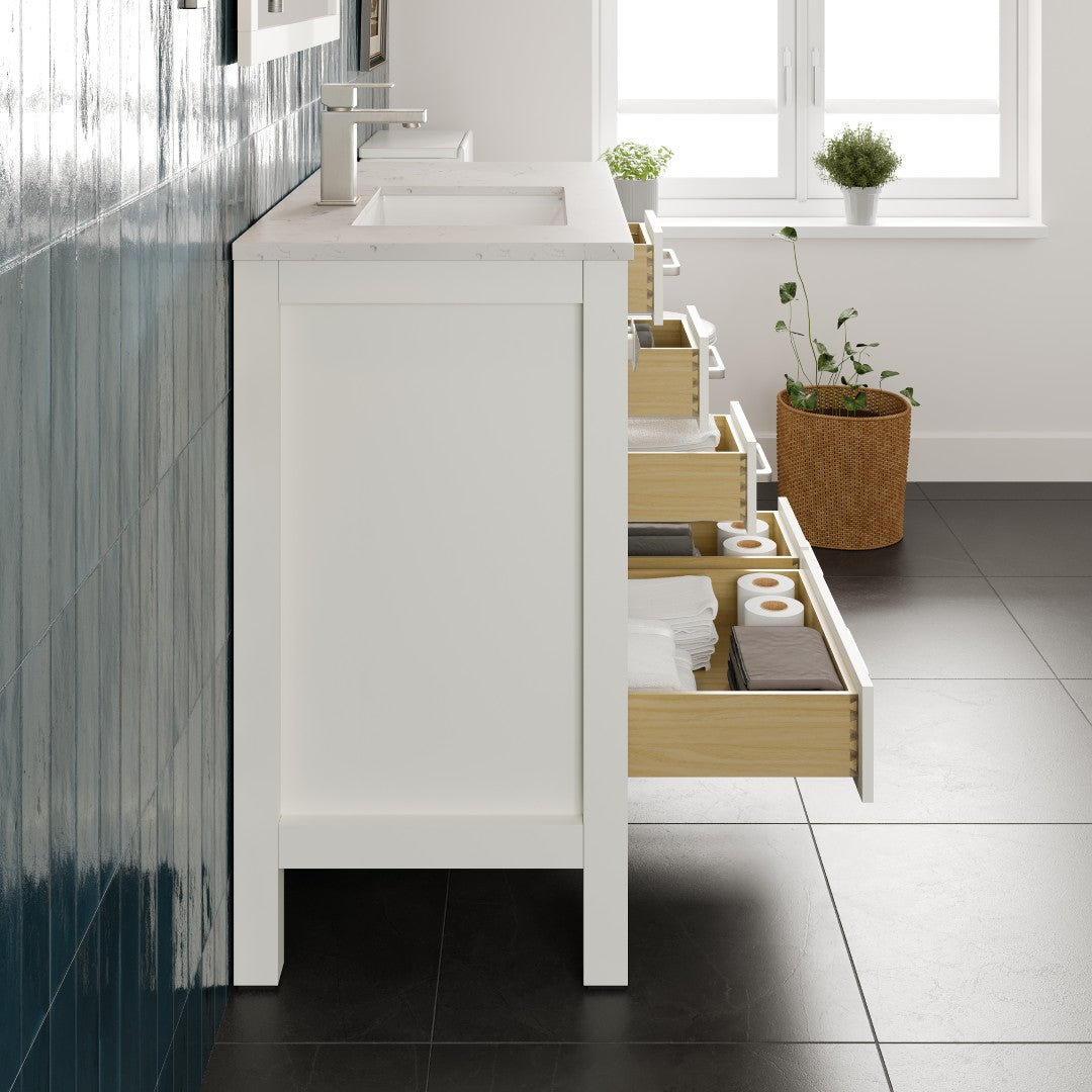Eviva London Bath Vanity with Carrara Quartz Top and Undermount Porcelain Sink (20"-60")