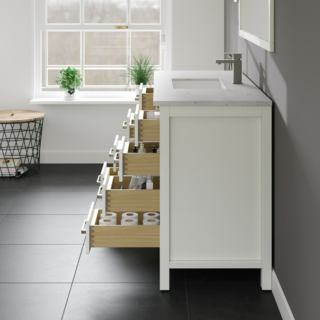 Eviva London Bath Vanity with Carrara Quartz Top and Undermount Porcelain Sink (20"-60")