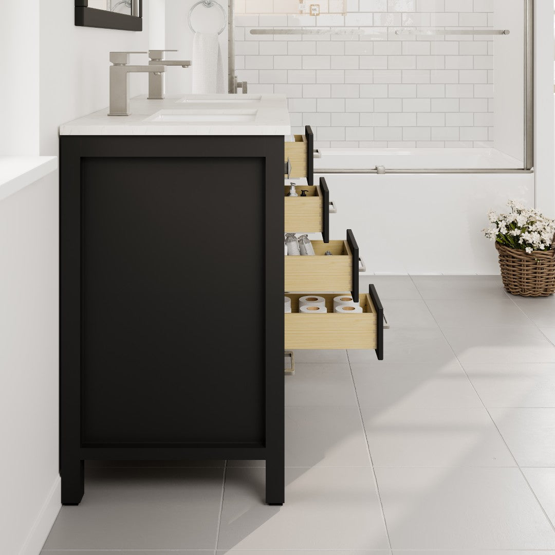 Eviva London Bath Vanity with Carrara Quartz Top and Undermount Porcelain Sink (20"-60")