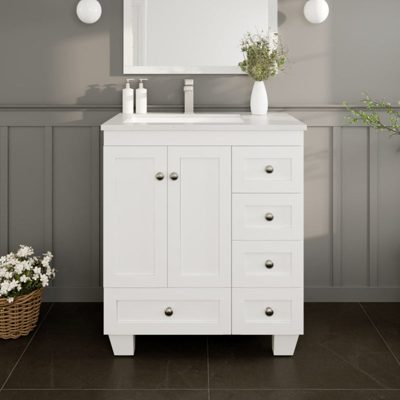 Eviva Happy Bath Vanity with Carrara Quartz Top and Undermount Porcelain Sink (24"-30")