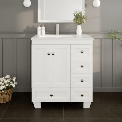 Eviva Happy Bath Vanity with Carrara Quartz Top and Undermount Porcelain Sink (24"-30")