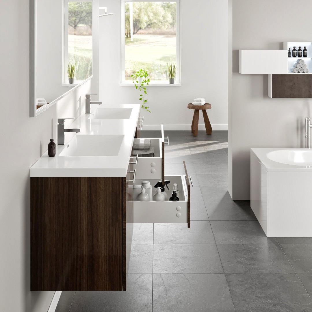 Eviva Lumina Wall Mount Bath Vanity with Acrylic Top and Integrated Sinks