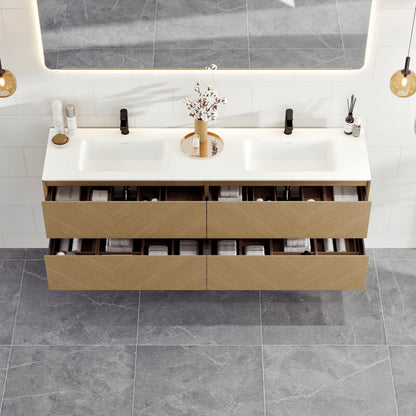 Eviva Lotus Wall Mount Bath Vanity with Solid Surface Top and Integrated Sink (30"-71")