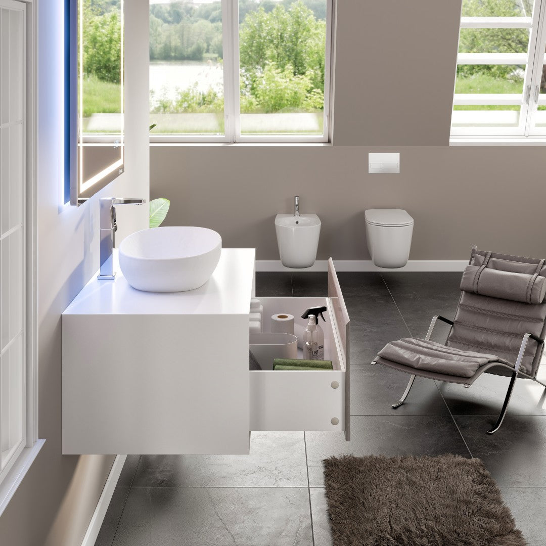 Eviva Santa Monica Wall Mount Bath Vanity with Acrylic Top and Vessel Solid Surface Sink (30"-36")