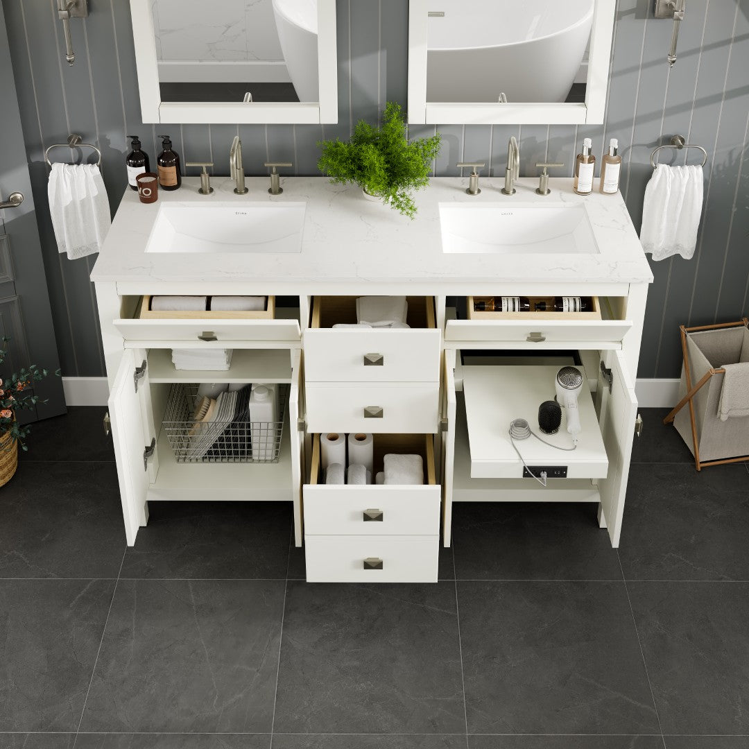 Eviva Artemis Bath Vanity with Engineered Stone Top & Undermount Porcelain Sink (42"-72")