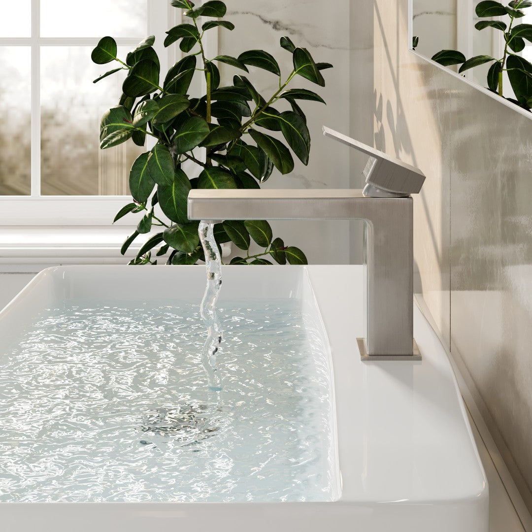 Eviva Bella Single-Handle Waterfall Single-Hole Bathroom Faucet with Deckplate Included in Brushed Nickel